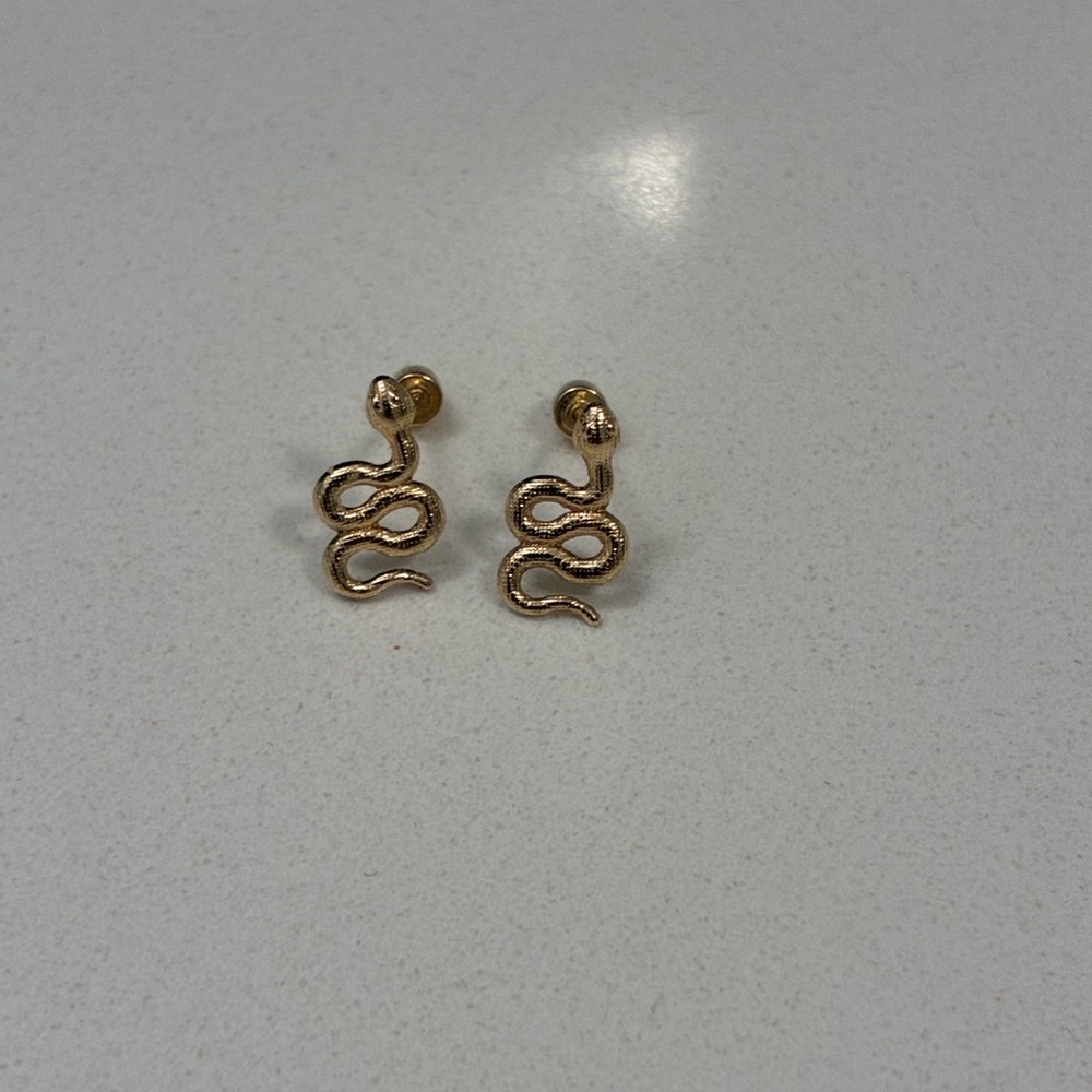 Gold Snake Earrings / 14K